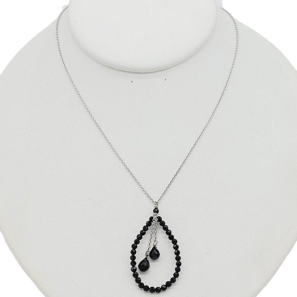 925 Sterling Silver Chain Featuring Black Faceted Onyx Teardrop Pendant